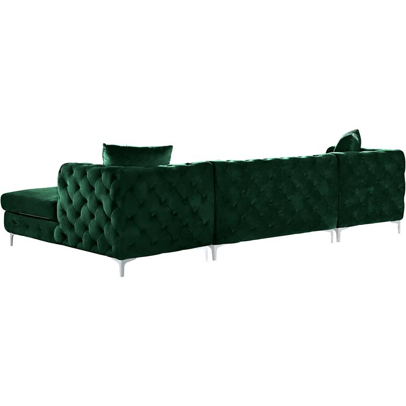 Maklaine Contemporary Green Velvet 3pc. Sectional