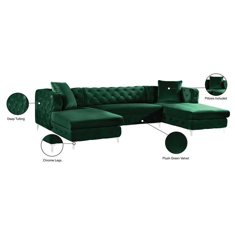 Maklaine Contemporary Green Velvet 3pc. Sectional