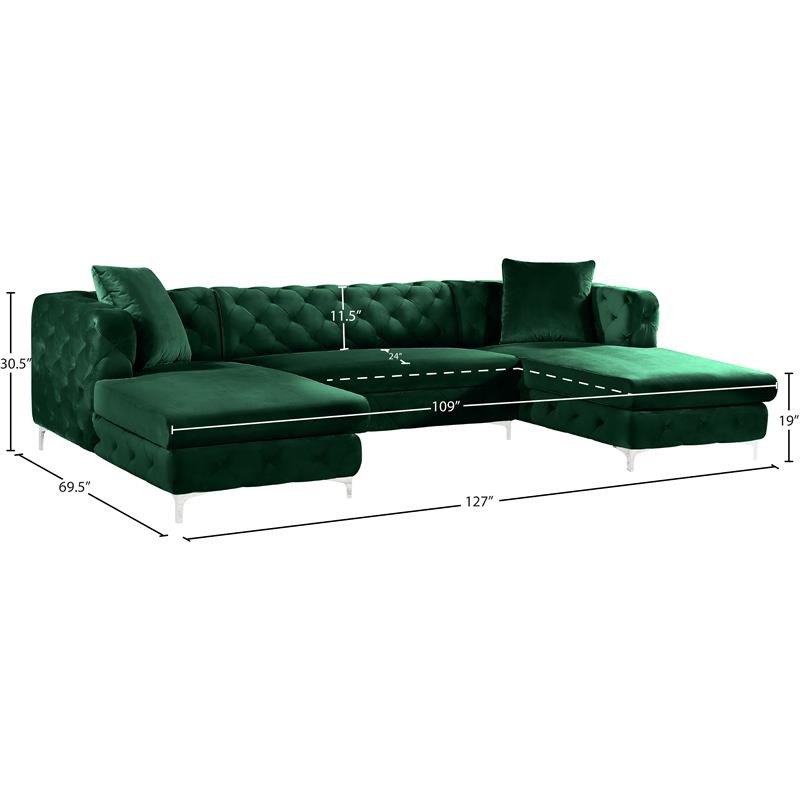 Maklaine Contemporary Green Velvet 3pc. Sectional