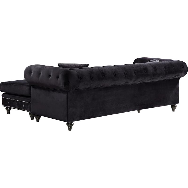 Maklaine Contemporary 2pc Velvet Reversible Sectional in Black