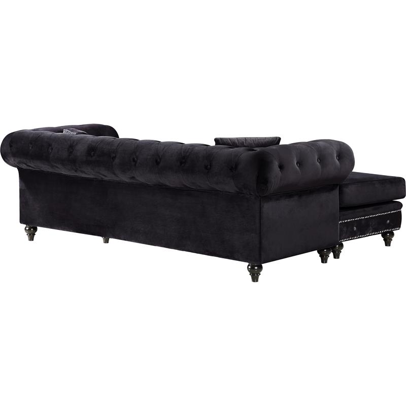 Maklaine Contemporary 2pc Velvet Reversible Sectional in Black
