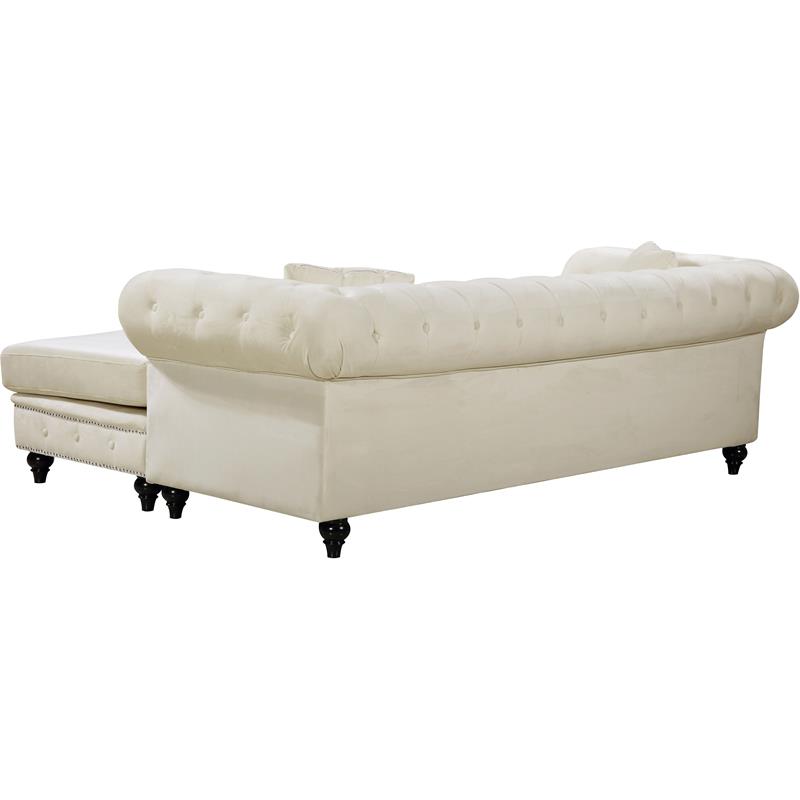 Maklaine Contemporary 2pc Velvet Reversible Sectional in Cream