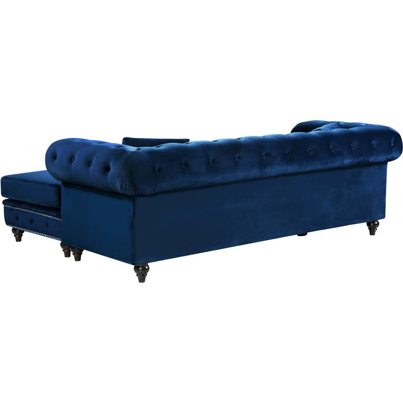 Maklaine Contemporary 2pc Velvet Reversible Sectional in Navy