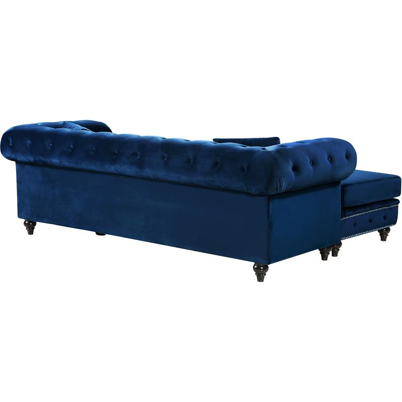 Maklaine Contemporary 2pc Velvet Reversible Sectional in Navy