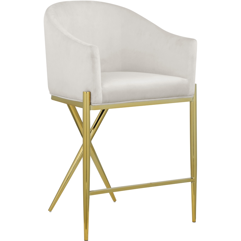 Maklaine Velvet Rich Cream Counter Stool Contemporary 38
