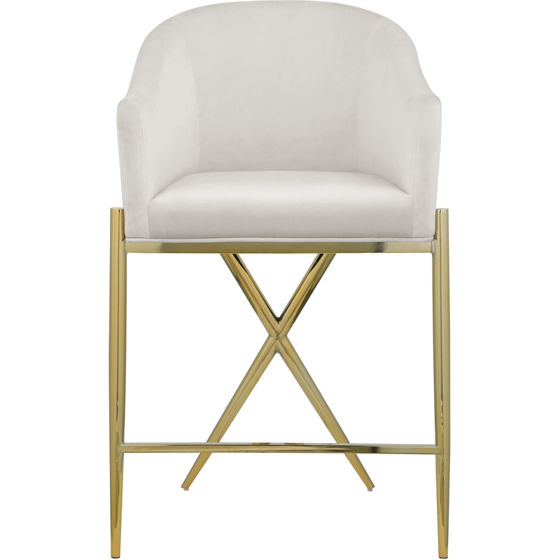 Maklaine Velvet Rich Cream Counter Stool Contemporary 38