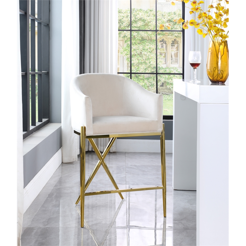 Maklaine Velvet Rich Cream Counter Stool Contemporary 38