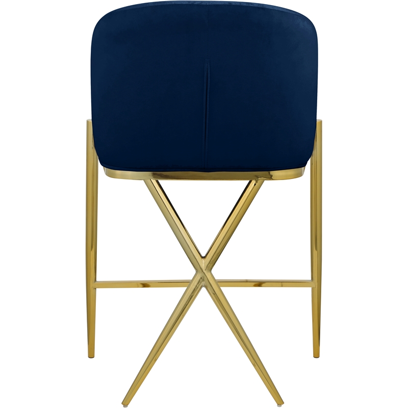 Maklaine Contemporary Velvet Counter Stool in Rich Navy/Gold
