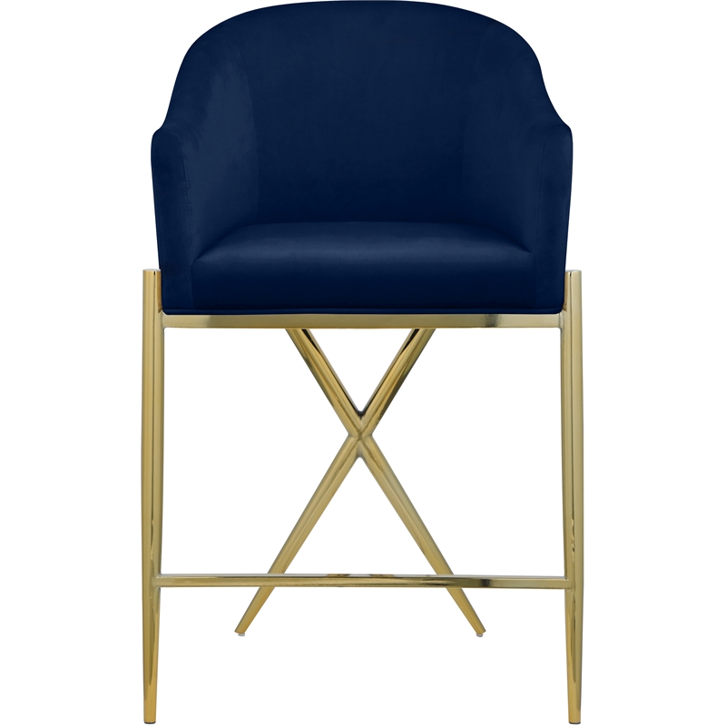 Maklaine Contemporary Velvet Counter Stool in Rich Navy/Gold