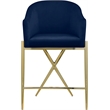 Maklaine Contemporary Velvet Counter Stool in Rich Navy/Gold