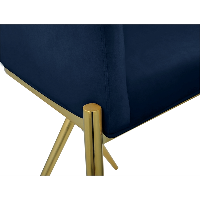 Maklaine Contemporary Velvet Counter Stool in Rich Navy/Gold