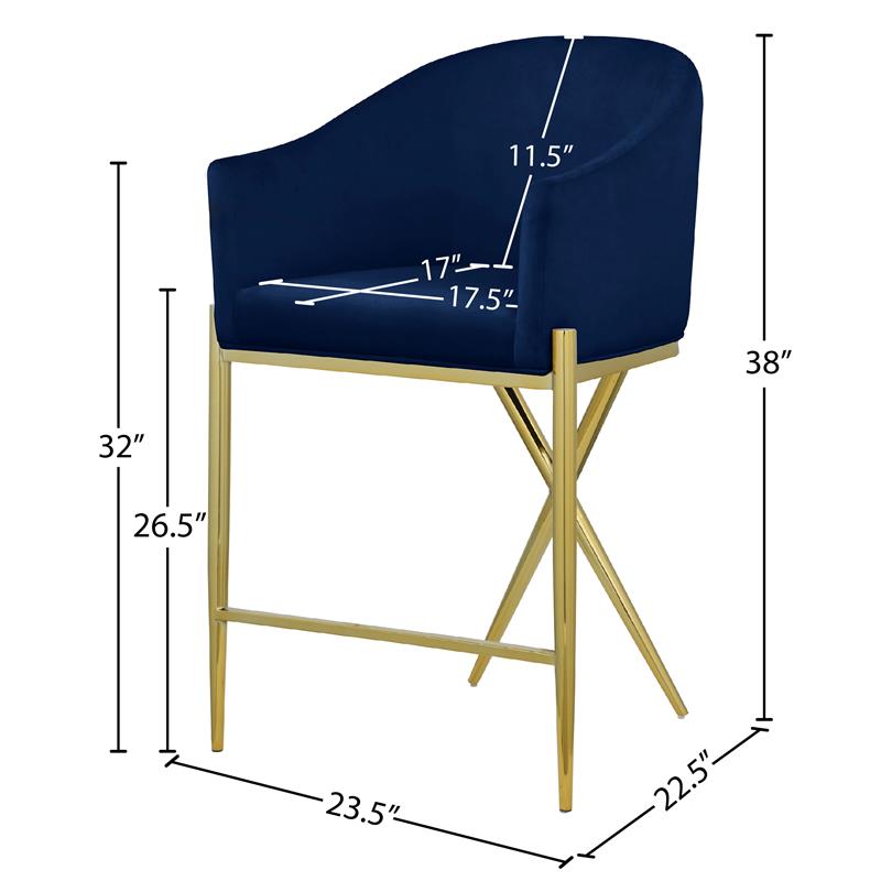 Maklaine Contemporary Velvet Counter Stool in Rich Navy/Gold