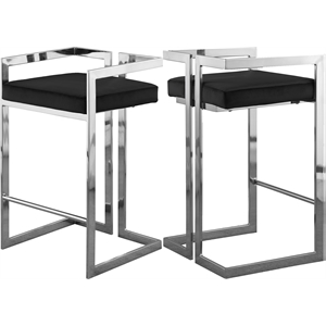 Maklaine Contemporary 27&quotH Velvet Counter Stool in Black (Set of 2)