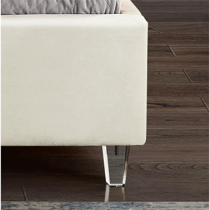Maklaine Contemporary Upholstery Cream Velvet Twin Bed