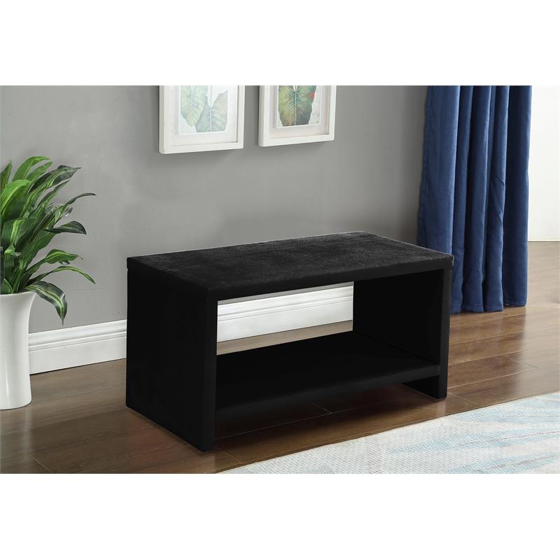 Maklaine Rectangular Contemporary Velvet Nightstand in Black