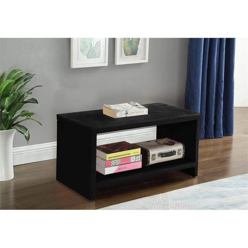 Maklaine Rectangular Contemporary Velvet Nightstand in Black