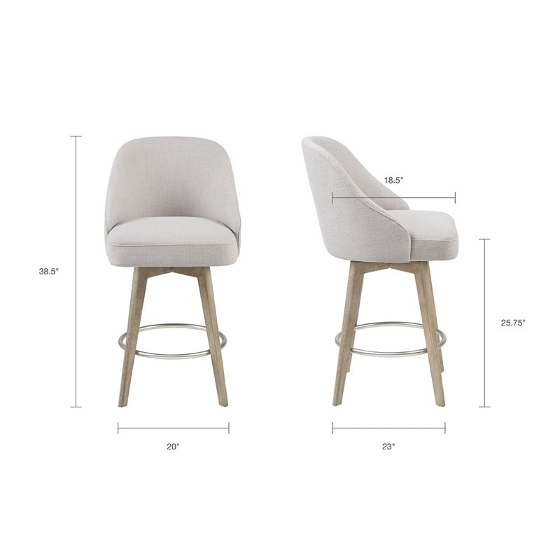 Maklaine Solid Wood Gray Counter Stool Rectangular Swivel 25.75
