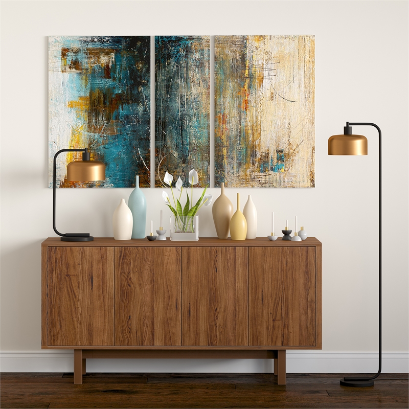 Maklaine Industrial Metal Floor Lamp with Brass Dome Shade in Black