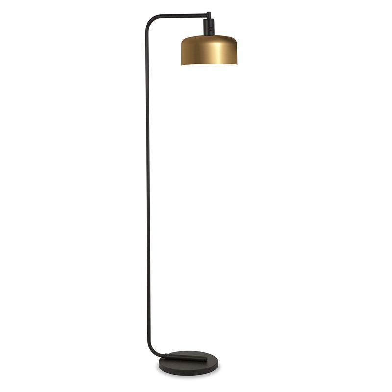 Maklaine Industrial Metal Floor Lamp with Brass Dome Shade in Black