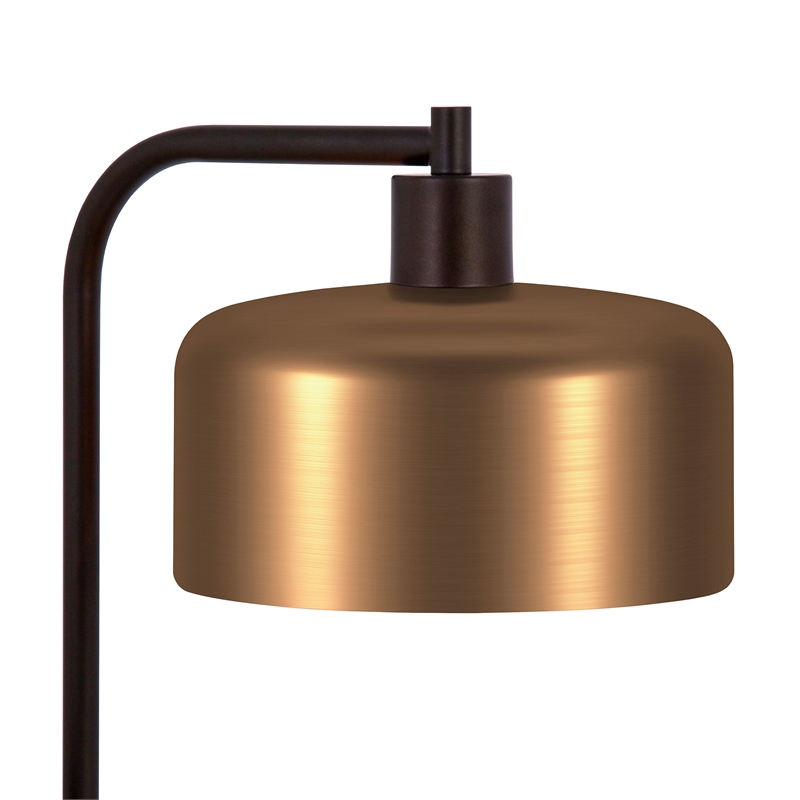 Maklaine Industrial Metal Floor Lamp with Brass Dome Shade in Black