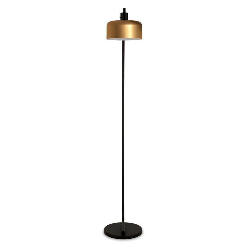 Maklaine Industrial Metal Floor Lamp with Brass Dome Shade in Black