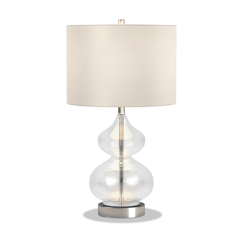 Maklaine Contemporary Clear Glass Table Lamp with Linen Fabric Shade