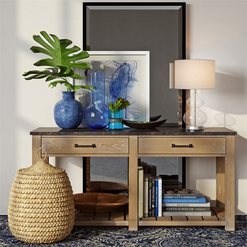 Maklaine Contemporary Clear Glass Table Lamp with Linen Fabric Shade