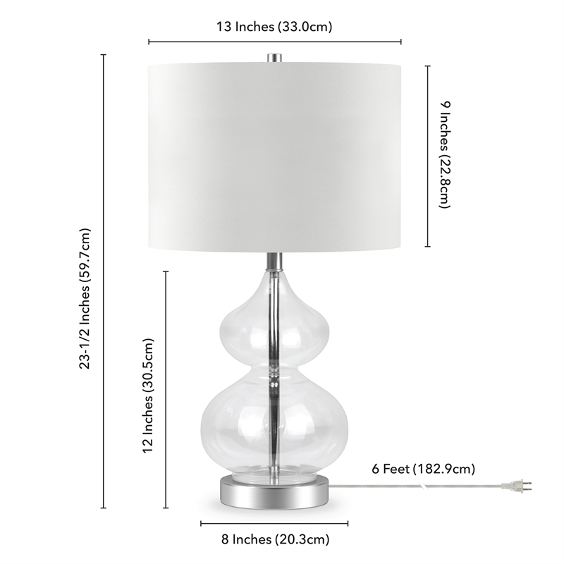 Maklaine Contemporary Clear Glass Table Lamp with Linen Fabric Shade