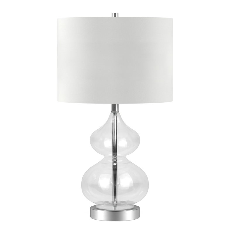 Maklaine Contemporary Clear Glass Table Lamp with Linen Fabric Shade