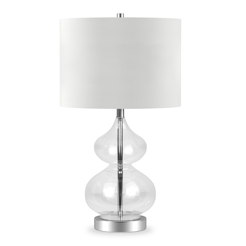 Maklaine Contemporary Clear Glass Table Lamp with Linen Fabric Shade