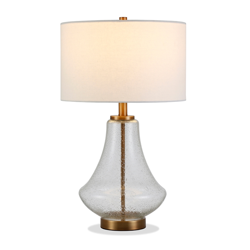 Maklaine Modern Farmhouse Table Lamp with Seeded Glass Shade in Black and Bronze