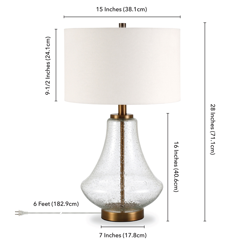 Maklaine Modern Farmhouse Table Lamp with Seeded Glass Shade in Black and Bronze