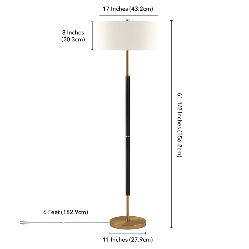 Maklaine Industrial Two Tone Metal Floor Lamp in Black with Brass Accents