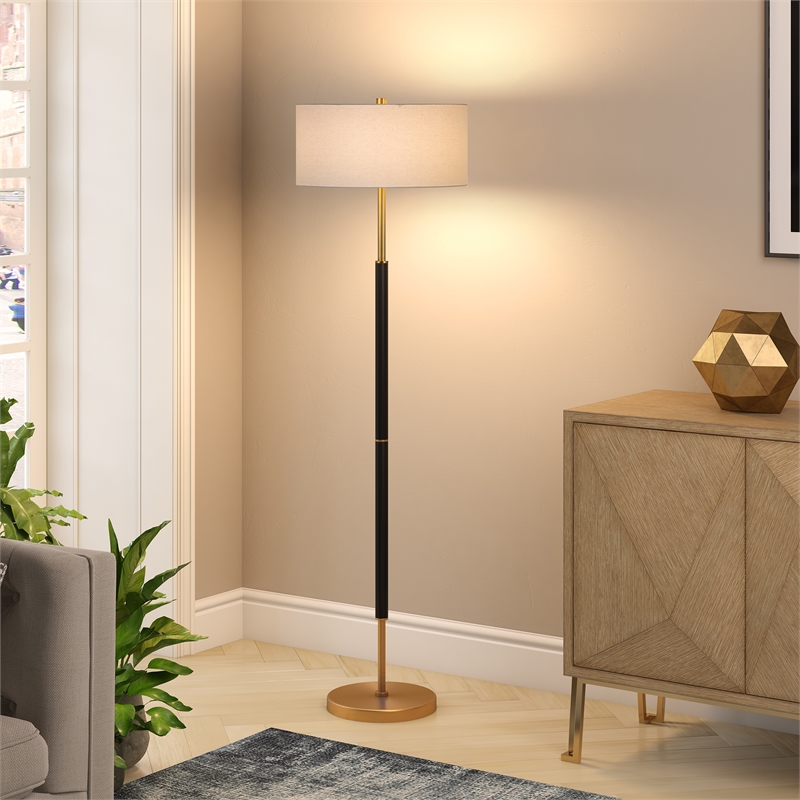 Maklaine Industrial Two Tone Metal Floor Lamp in Black with Brass Accents