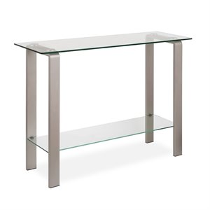 Maklaine Contemporary Console Table in Nickel and Gray