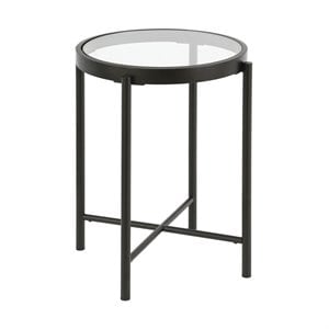 Maklaine Contemporary Metal 18&quot Round Glass Top End Table in Black and Bronze