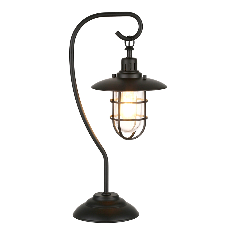 Maklaine Contemporary Metal Nautical Lantern Table Lamp in Black and Bronze
