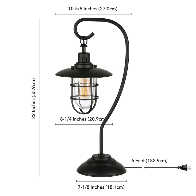 Maklaine Contemporary Metal Nautical Lantern Table Lamp in Black and Bronze