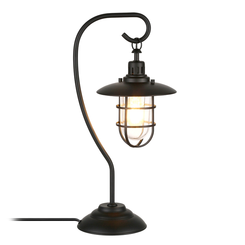 Maklaine Contemporary Metal Nautical Lantern Table Lamp in Black and Bronze
