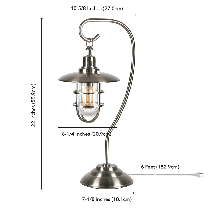 Maklaine Modern Metal Nautical Lantern Table Lamp in Brushed Nickel and Gray