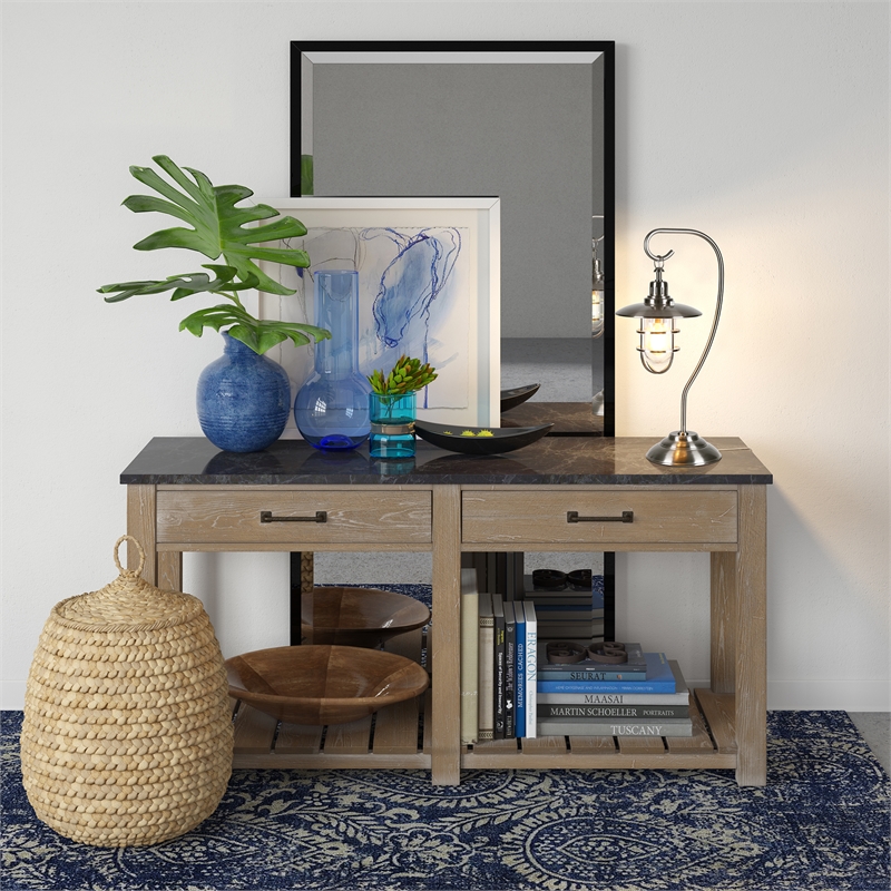 Maklaine Modern Metal Nautical Lantern Table Lamp in Brushed Nickel and Gray