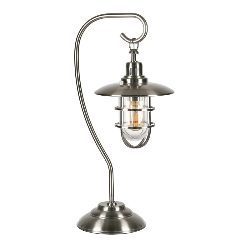 Maklaine Modern Metal Nautical Lantern Table Lamp in Brushed Nickel and Gray
