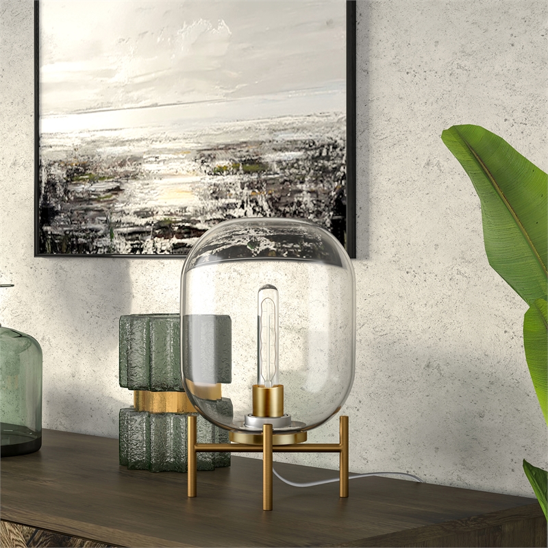 Maklaine Industrial Exposed Bulb Table in Brass with Clear Glass Shade