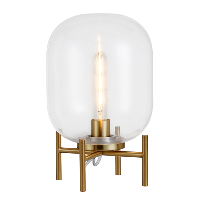 Maklaine Industrial Exposed Bulb Table in Brass with Clear Glass Shade