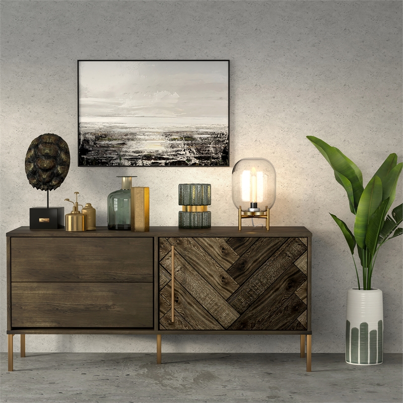 Maklaine Industrial Exposed Bulb Table in Brass with Clear Glass Shade