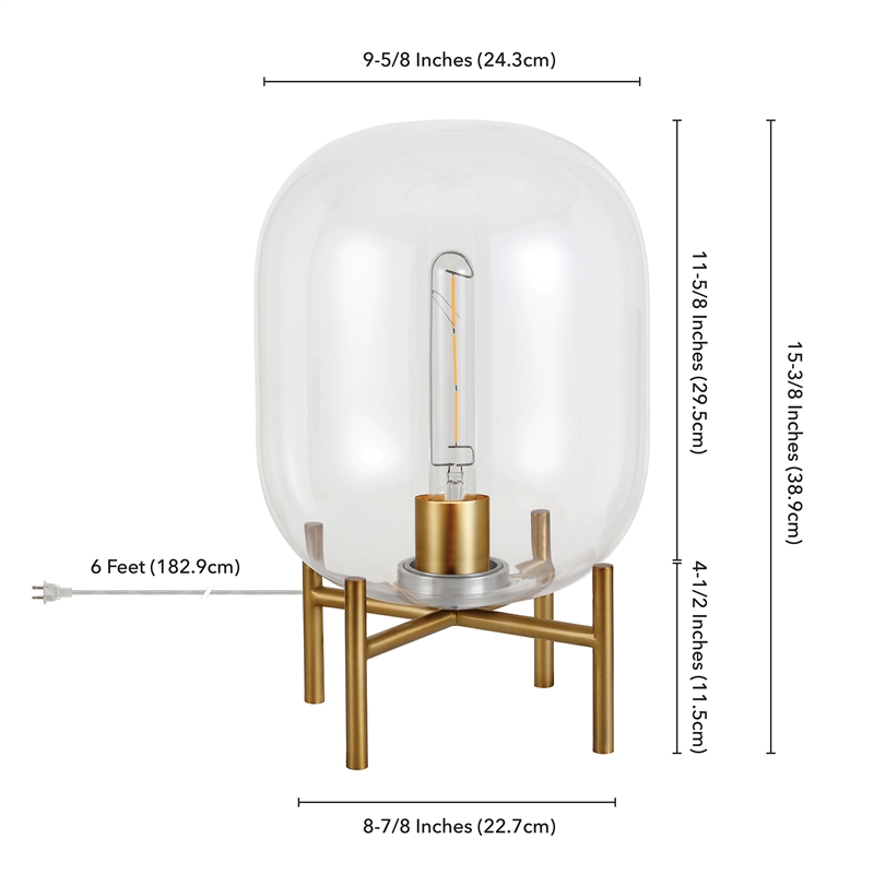 Maklaine Industrial Exposed Bulb Table in Brass with Clear Glass Shade