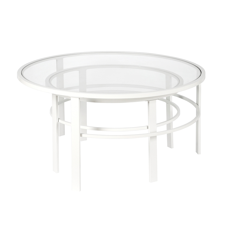 Maklaine Contemporary 2 Piece Nested Metal & Glass Coffee Table in White