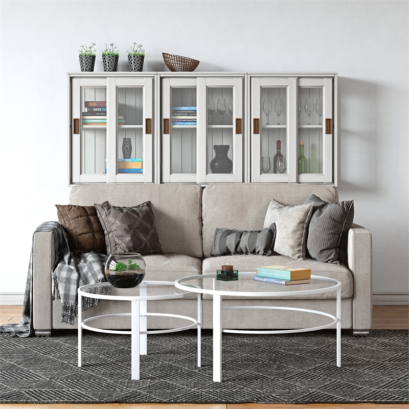 Maklaine Contemporary 2 Piece Nested Metal & Glass Coffee Table in White