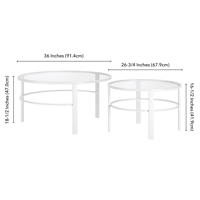 Maklaine Contemporary 2 Piece Nested Metal & Glass Coffee Table in White