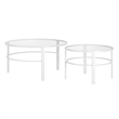 Maklaine Contemporary 2 Piece Nested Metal & Glass Coffee Table in White